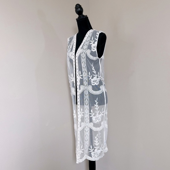 Amber Skies Lace Coverup Womens Cream Medium bohemian - Picture 4 of 6